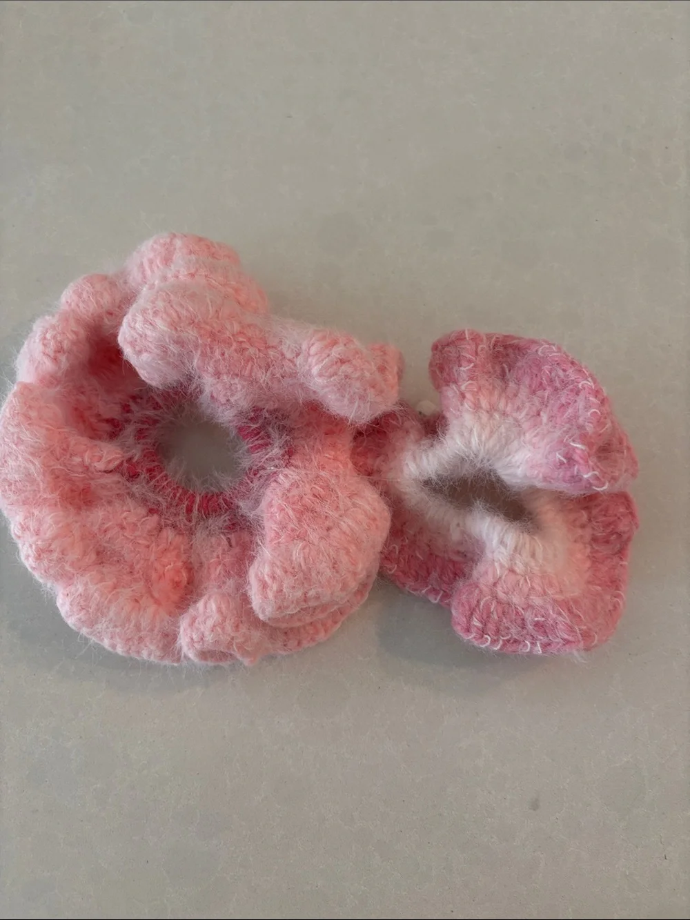 Anthropologie Handmade Pink Fuzzy Knit Scrunchies - Set of 2